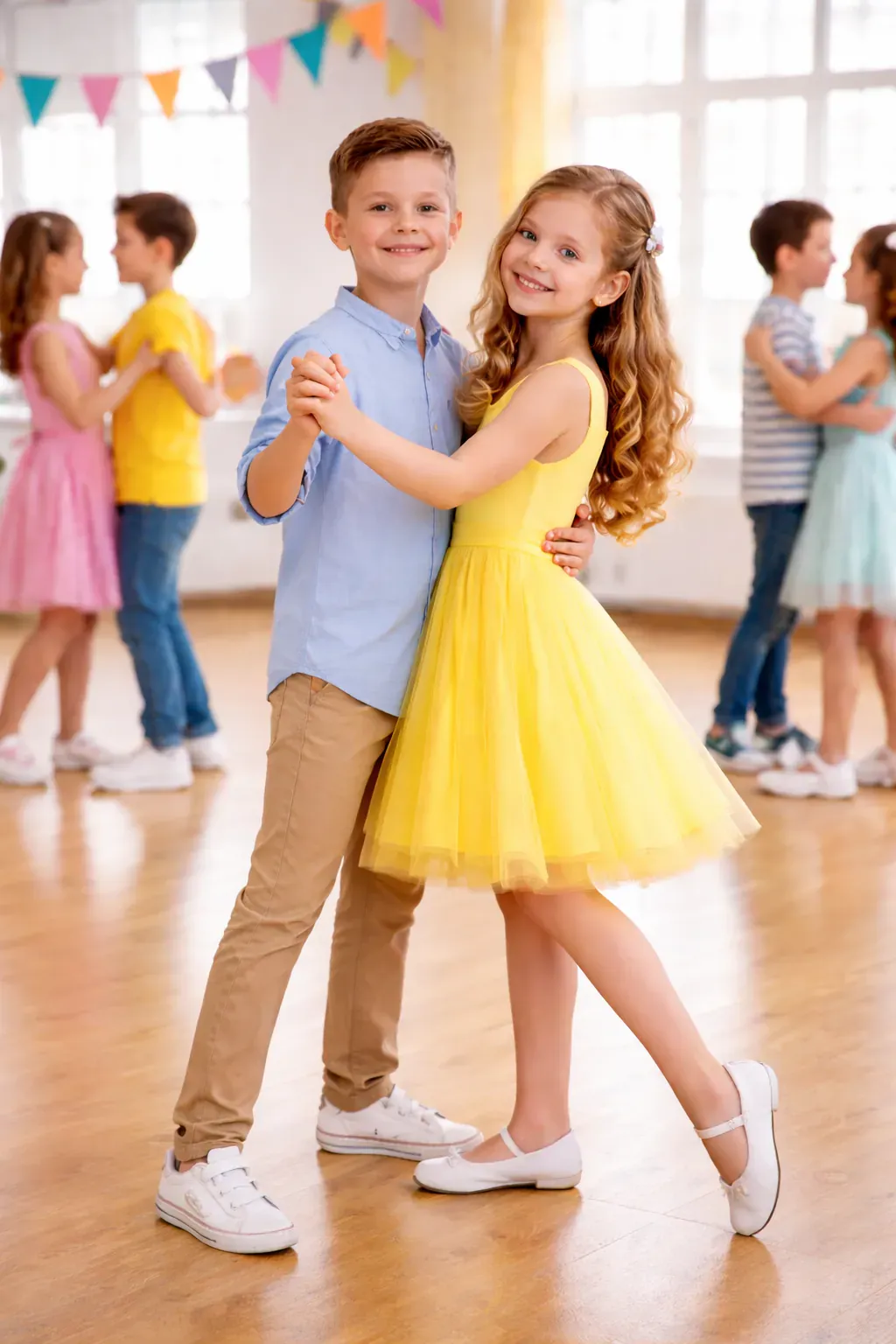 Kinder üben Paartanz in der Tanzschule Falkensee